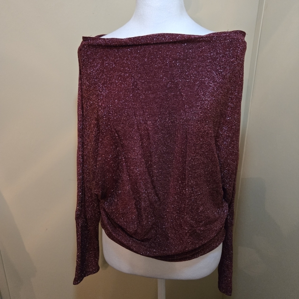 Day Trip Women's Blouse wine silver long sleeve